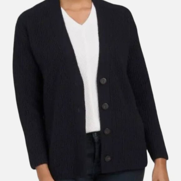 Vince Shaker Stitch V-neck Wool & Cashmere Cardigan In Blue L - Picture 4 of 9